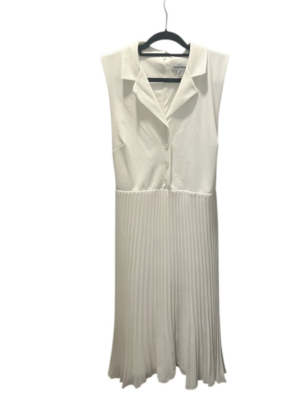 Shelby & Palmer Cream Pleated Midi Dress Size 16 | Sleeveless Collared Dress